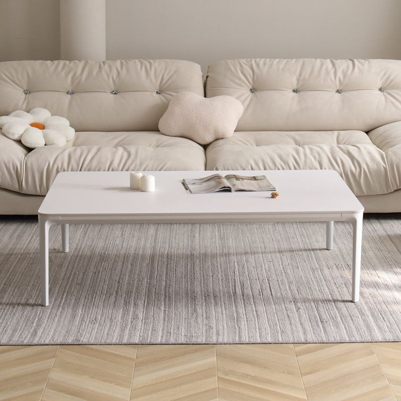 Modernism Sate Top Coffee Table Rectangular 4 Legs Cocktail Table in White