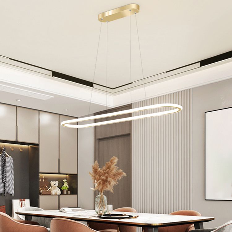 Oval LED Island Light White Acrylic Shade Hanging Lamp for Dinning Room