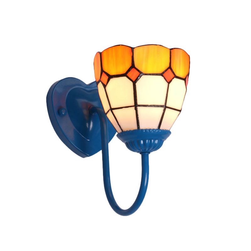 Dome Wall Mount Light Baroque Yellow Glass 1 Head White/Blue/Antique Brass Sconce Light for Hallway