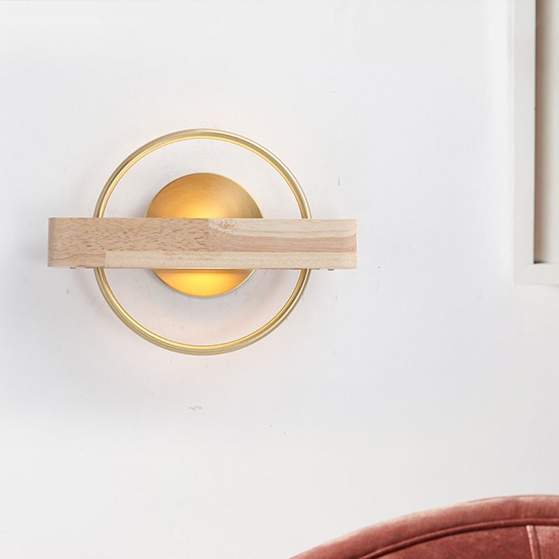 Metallic Loop Wall Mount Light Modernist 1 Light Brass LED Sconce Lamp with Wood Shelf