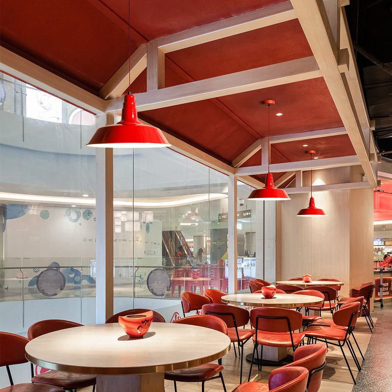 Metaalrode afwerking hanger lamp geometrisch 1 kop vintage hangend plafondlicht voor restaurant