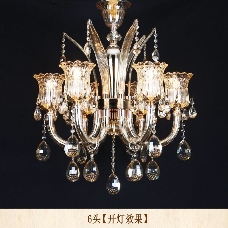 Bell Living Room Chandelier Lamp Traditional Crystal Drop 6/8 Lights Chrome Hanging Ceiling Light