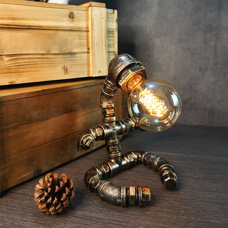 Lámpara de arte nocturno de tubería de hierro forjado Industrial 1 bombilla Luz de la habitación de la habitación de los niños en bronce