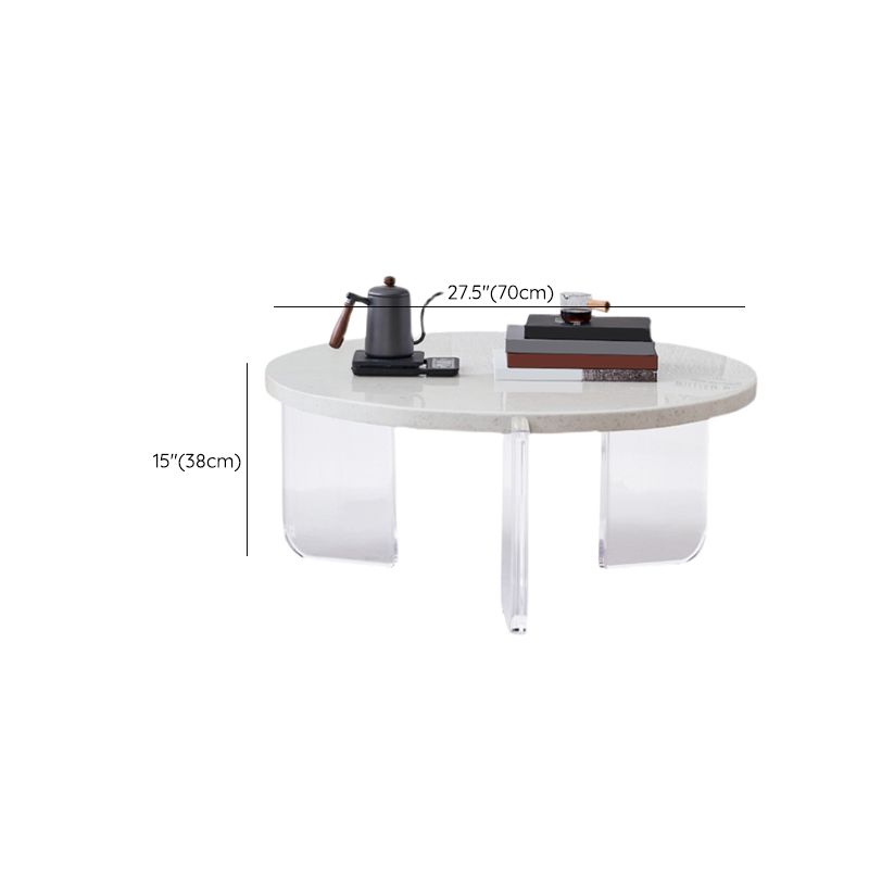 White Round Single Coffee Table Slate Cocktail Table with 3 Legs