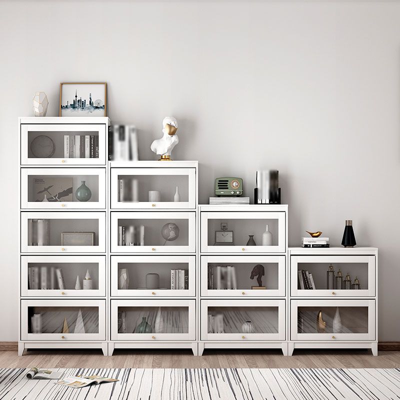 Manufactured Wood Standard Bookcase White Contemporary Bookcase with Glass Doors