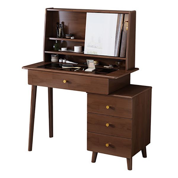 Scandinavian Mirrored Solid Wood Makeup Dressing Table in Brown