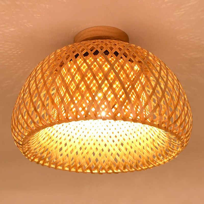 Aisle Flushmount Lighting Contemporary Beige Ceiling Mount Light Fassung mit Dome Bamboo Shade