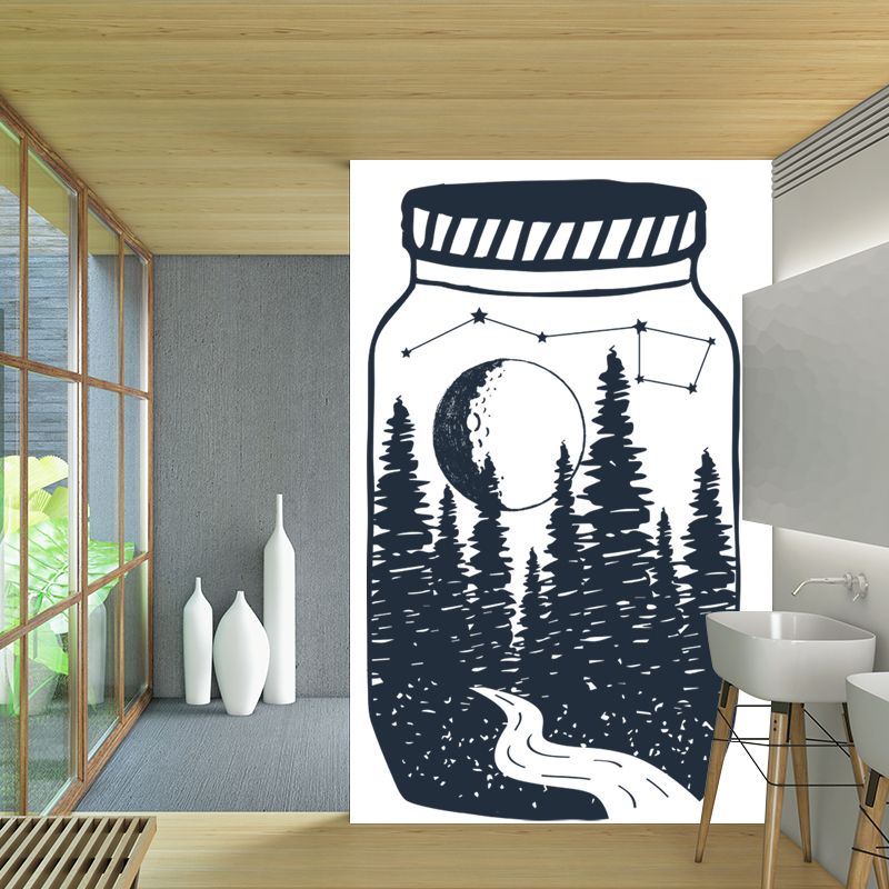 Forest in the Bottle Mural Black-White Modern Art Wall Covering for Living Room, Custom Size
