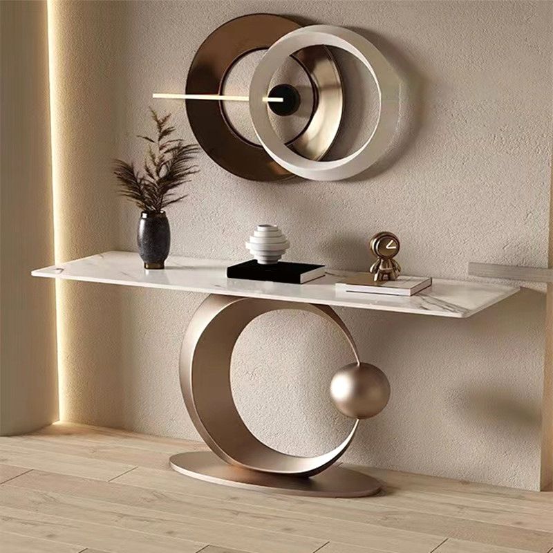 Glam Rectangle Accent Table Stone Console Sofa Table for Hall