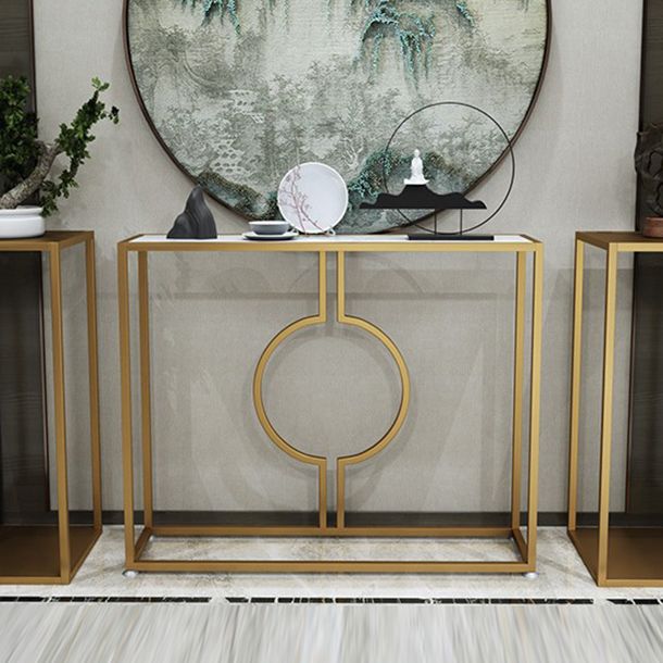 Glam Marble Console Sofa Table Gold Frame Accent Table for Hall