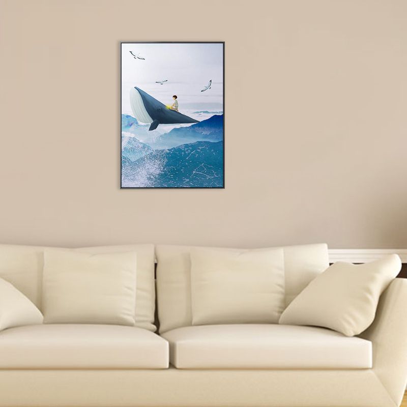Colossal Sea and Kid Painting for Children Bedroom in Blue, Multiple Sizes Options
