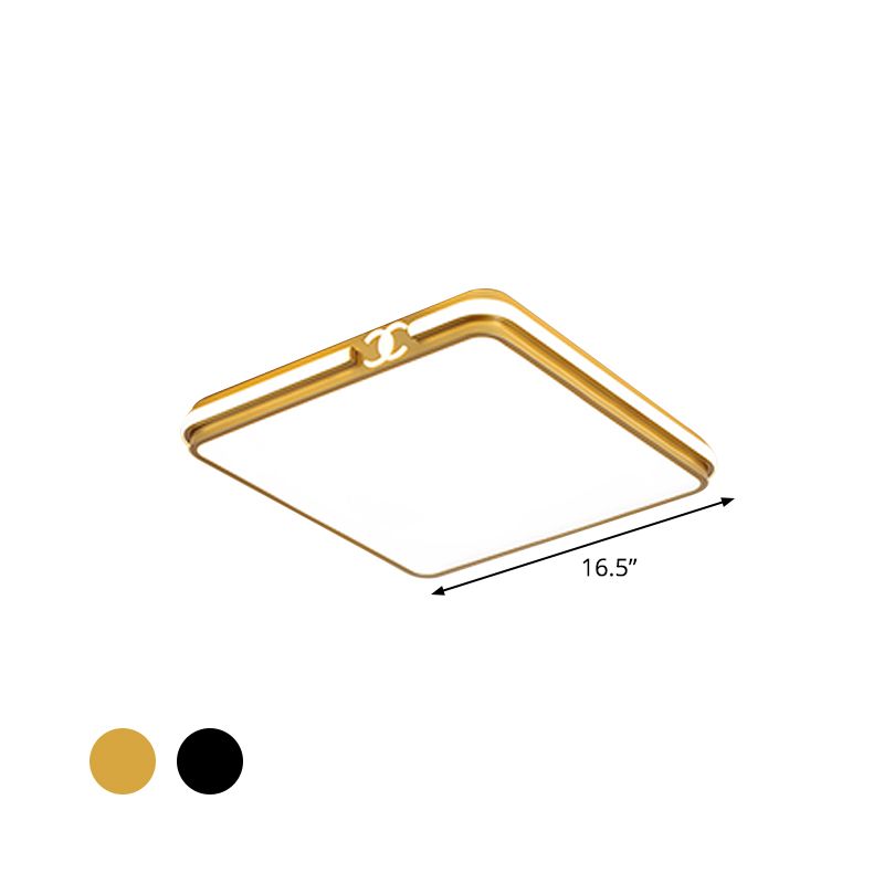 16.5"/20.5" W LED Bedroom Ceiling Light Fixture Simple Black/Gold Flush Mount Lighting with Square Acrylic Shade in Warm/White Light
