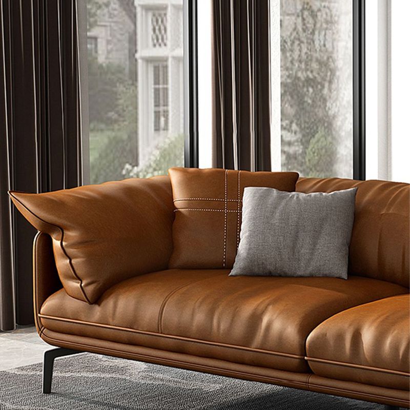 Scandinavian Orange Genuine Leather Pillow Top Arm Sofa/Sectional for Living Room