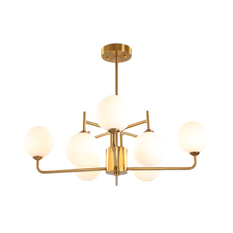 8 bulbes lustre sphérique éclairage modernisme en verre de lait luminaire pendentif en or