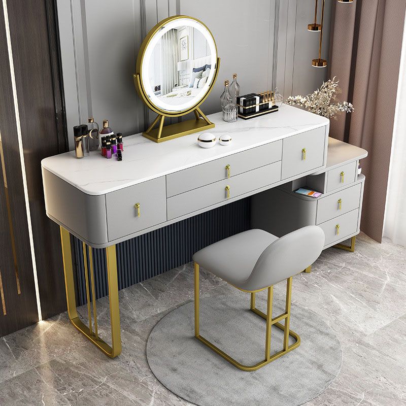 Pine Wood 7 Drawers Dresser with Stone Top Make-up Vanity for Bedroon