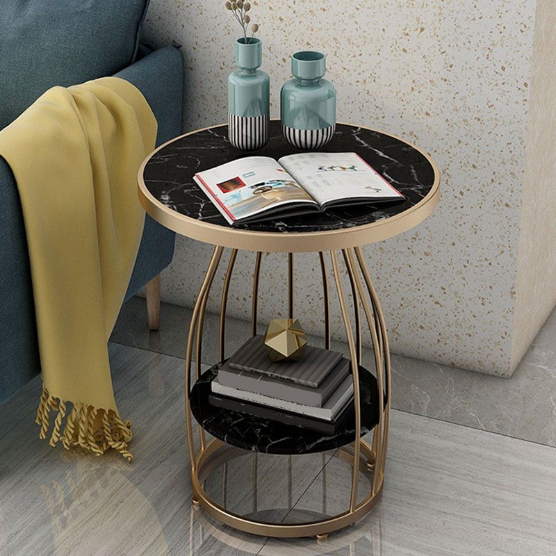 Contemporary Metal Frame End Table 24.8" Tall Slate Top Side Table