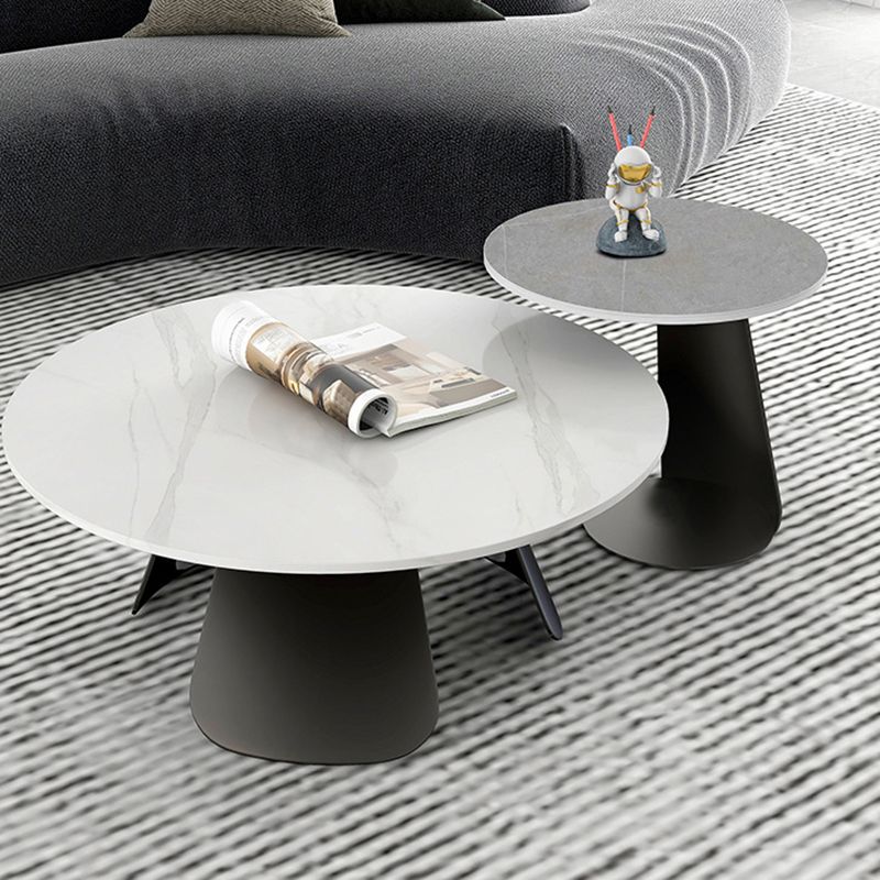 Slate and Metal Round 3 Legs Coffee Table Modern Table for Living Room