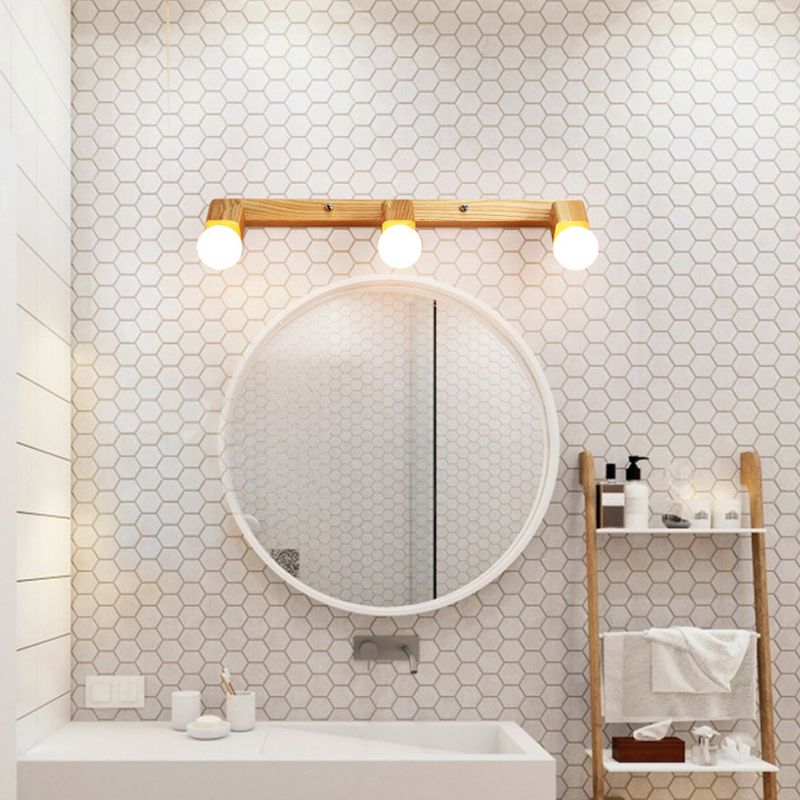 Simplicity Style Bar Wall Lighting Fixture Wooden Bathroom Wall Mounted Light in Beige
