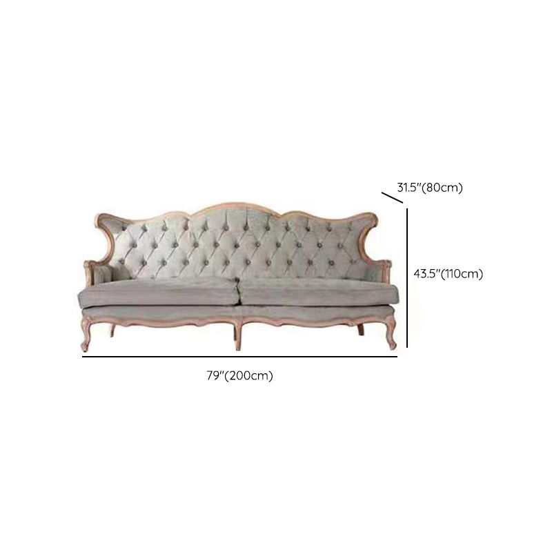 French Country Sofa Wooden Tufted Split-Back Settee for Living Room