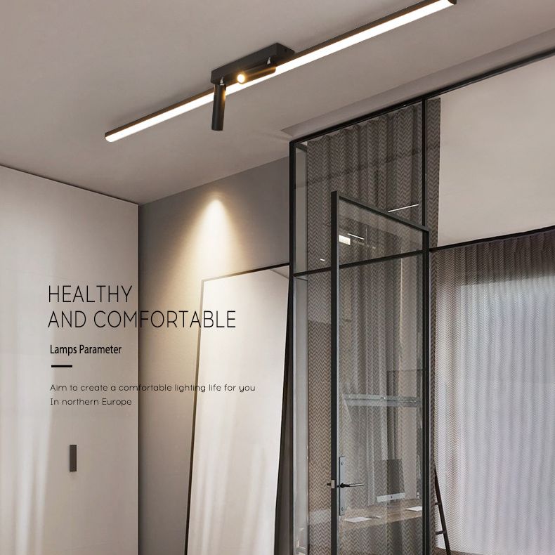 Montaje semiempotrado LED rectangular negro en lámpara de techo interior de acrílico de simplicidad moderna con lámpara de hierro forjado