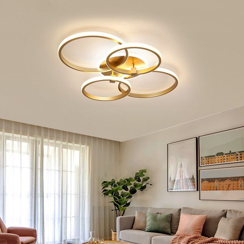Simplicity Circular Ring Ceiling Light Fixture Metal LED Bedroom Ceiling Fixture in Gold