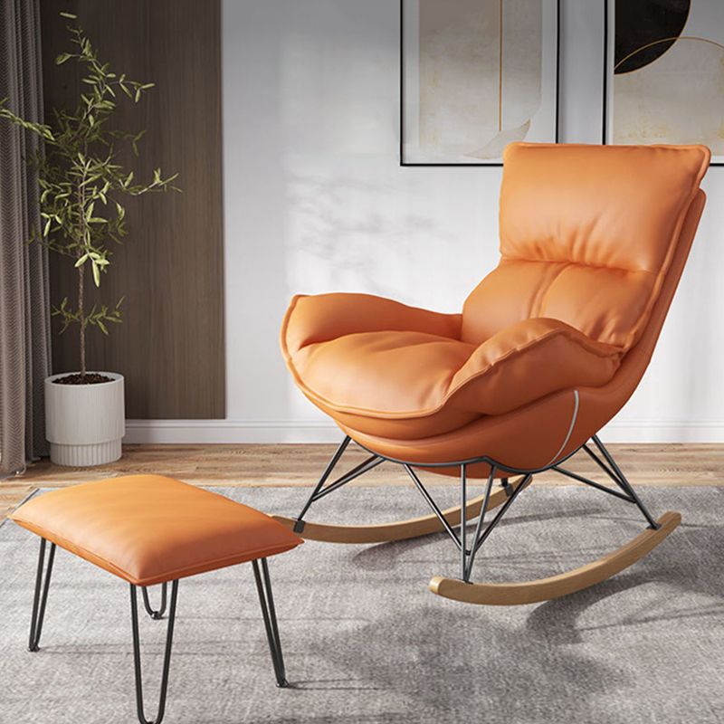 Modern Rocker Upholstered Button-Tufted with Dark legs Wingback Rocker Chair