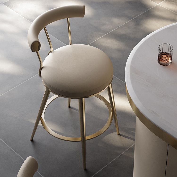 Glam Style Low Back Round Upholstered Bar Stool with Metal Legs