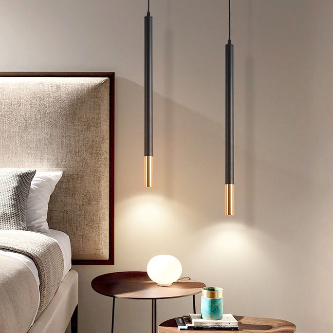 Black-Gold Tube LED Pendant Simplicity Aluminum Hanging Light Kit for Dining Room