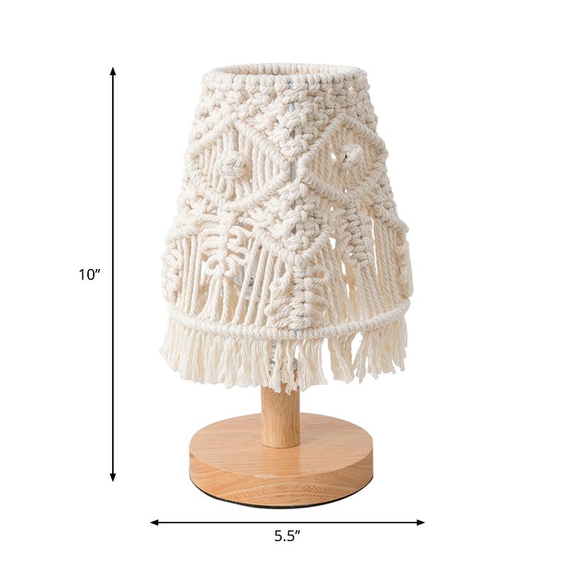Lampada da comodino conica Modernismo in tessuto 1 lampadina Lampada da lettura bianca con decorazioni a frange