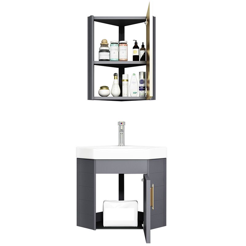 Wall Mounted Corner Bathroom Vanity Cabinet Triangular Abstract Vanity Sink