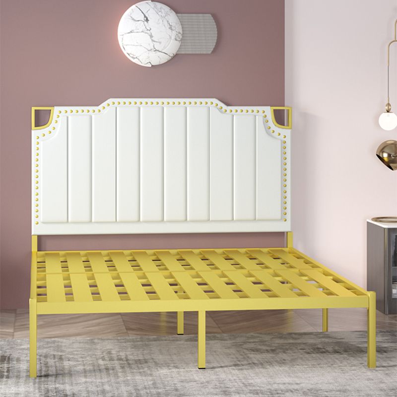 Stepped Bed Panel Leather Headboard Wire-Grid Frame,45.27" H