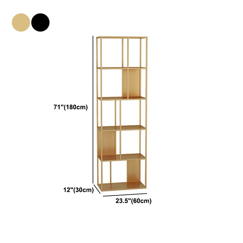 Modern Open Bookcase with Metal Rectangular Shelves for Study Room
