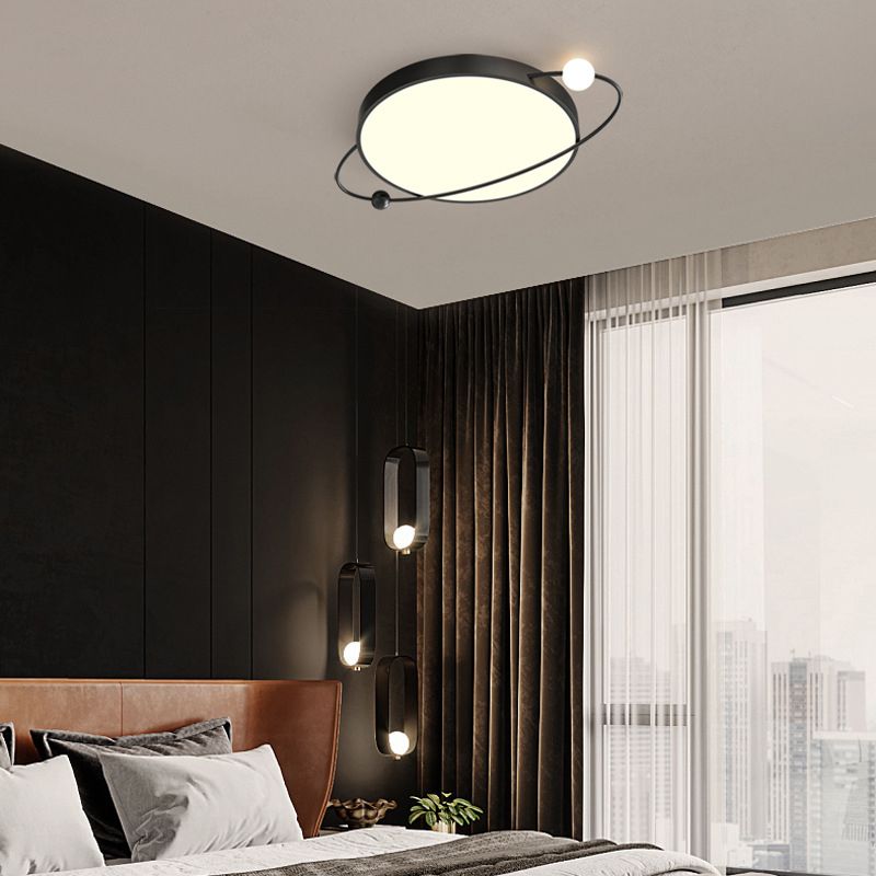 Nordic Metal Flush Mount Light Fixture Saturn Flush Mount Spotlight with White Acrylic Shade for Bedroom