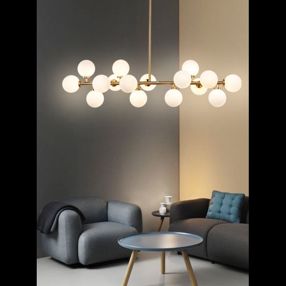 16-Lights White Glass Orb Island Light 37.5" Length Nordic Style Long Strip Lighting Fixture