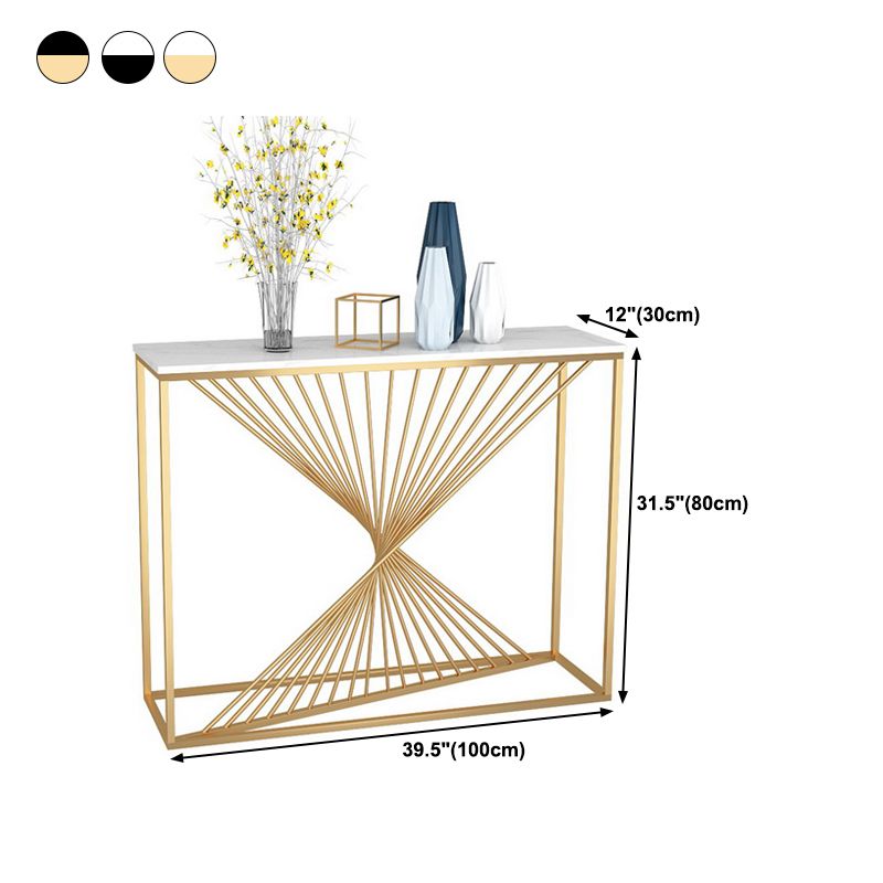Rectangle Marble Top Accent Table with Iron Frame Base for Hall