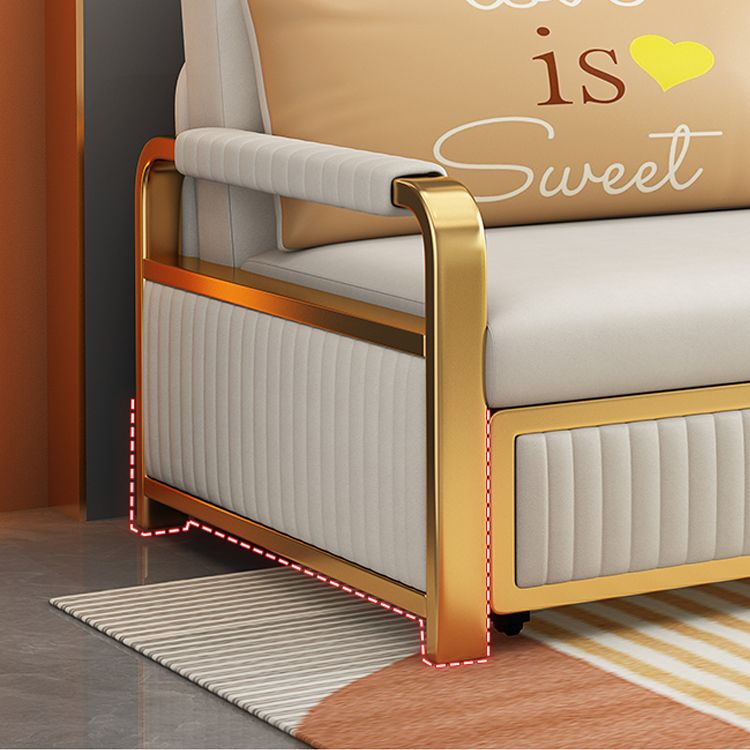 Glam Faux leather Sleeper Sofa Creamy-white 32.67" Wide Sofa Bed