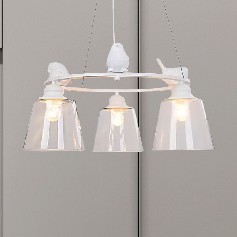 Bucket Shade Pendant Light with Bird Nordic Style Transparent Glass Hanging Light in White for Cafe