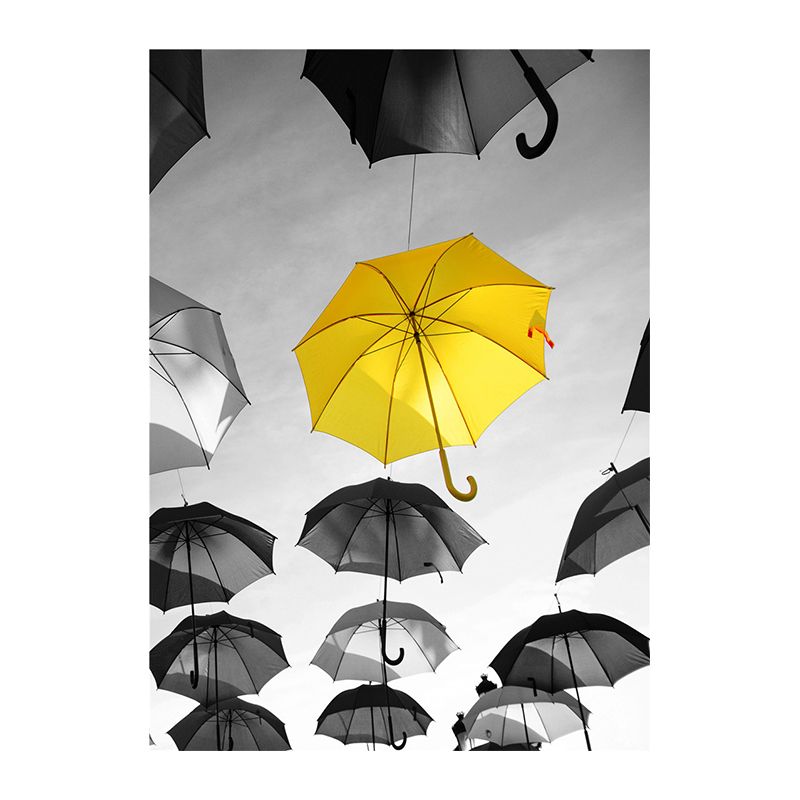 Photo Print Floating Umbrellas Canvas Textured Modern Bedroom Wall Art in Yellow-Black