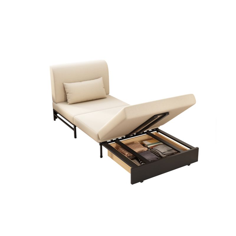 Creamy-white Contemporary Linen Armless Sofa Bed Standard Sofa for Living Room