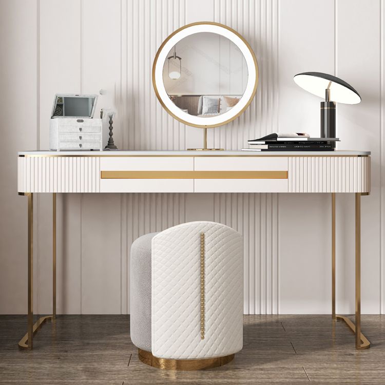 Metal Makeup Dressing Table Luxurious Stone Top Vanity Stool Set
