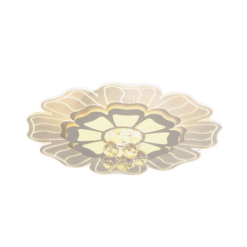 Acrylic Floral Shape Flush Mounted Light Contemporary LED White Flush Lamp with Crystal Drop