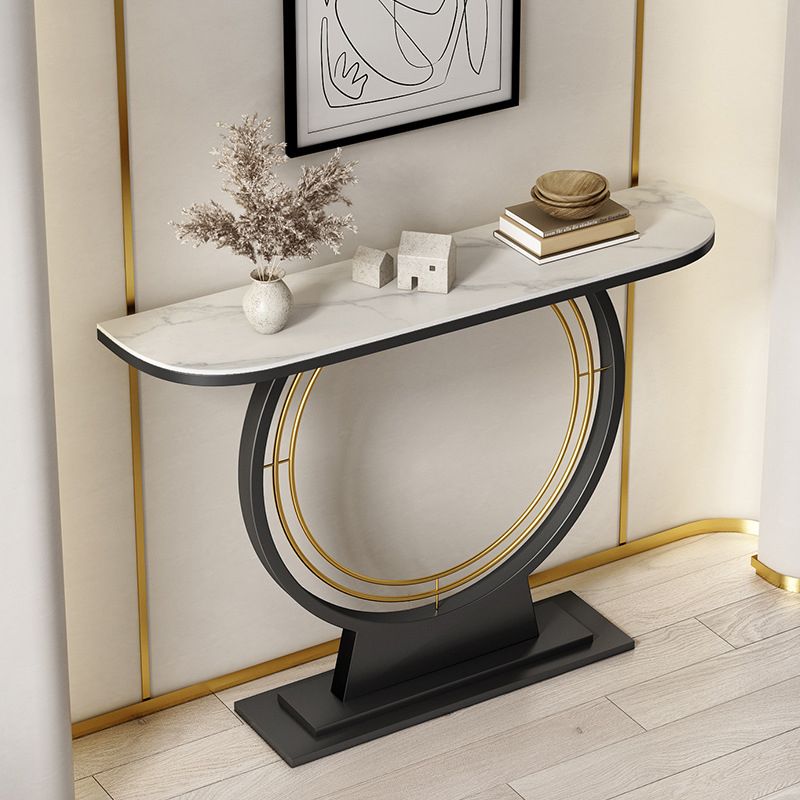 Half Moon Stone Console Table Ironcraft Frame Accent Table for Hall