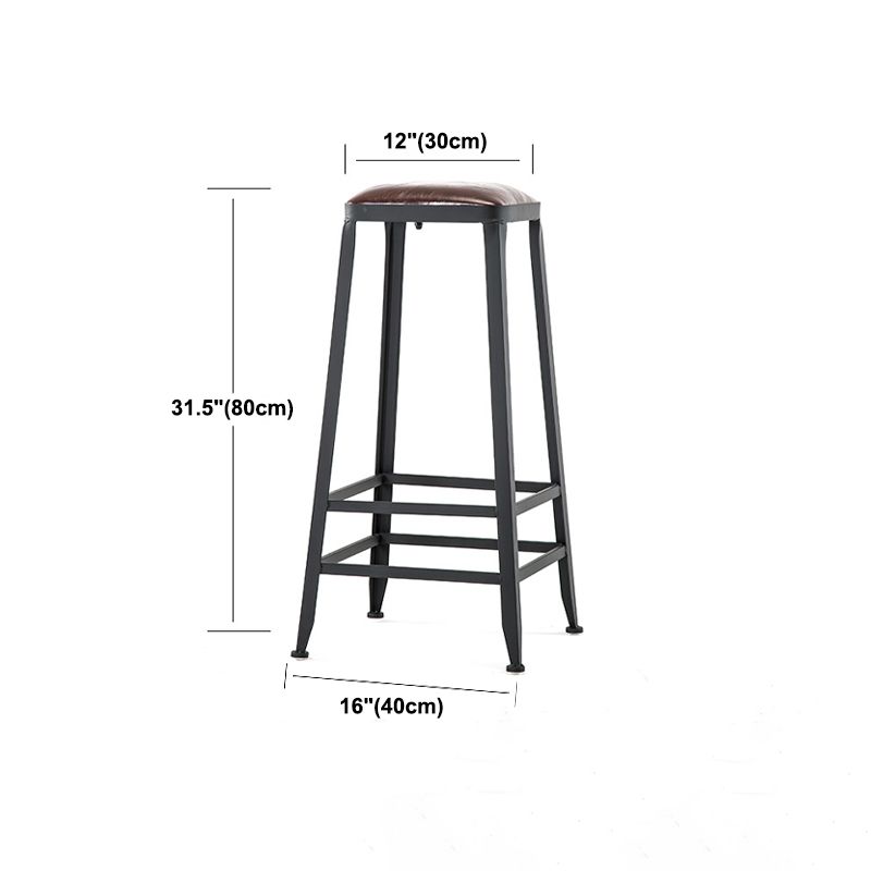 Dining Room Industrial Style Leather Barstool Iron 4 Legs Bar Stool with Pedal