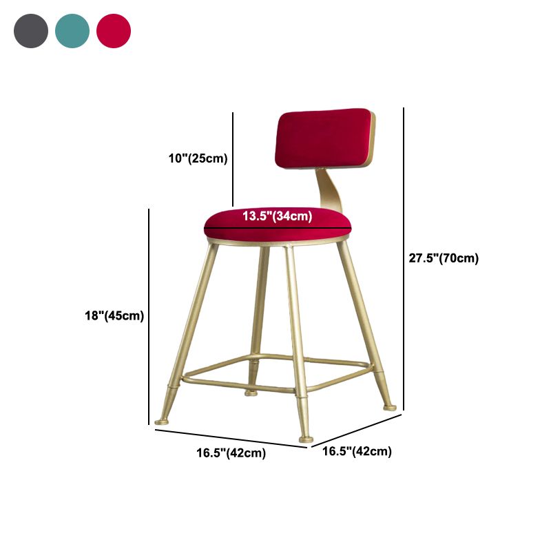 Glam Armless Backrest Counter Stool Iron Kitchen Bar Stool with Pedal and Cushion