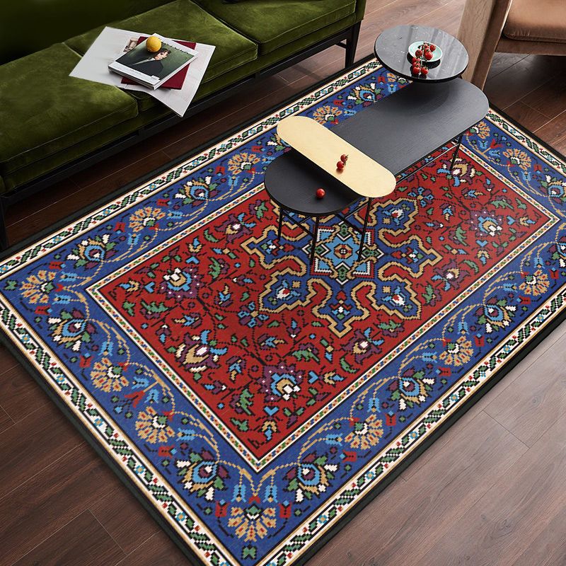 Persian Tribal Patterned Rug Multi-Color Polyester Carpet Stain Resistant Pet Friendly Anti-Slip Backing Rug for Bedroom