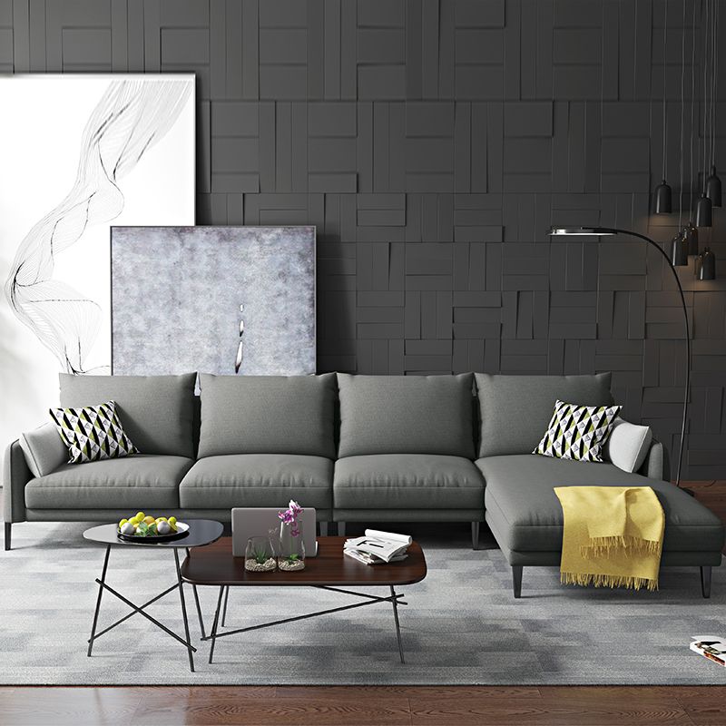 Modern Sectional with Linen Blend Pillow Back and Pillow Top Arms for 4 People