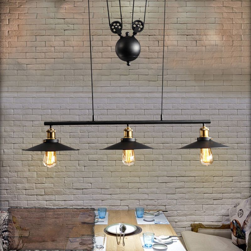 Wrought Iron Black Island Pendant Light in Industrial Classic Style 3-Light Adjustable Pendant Light for Dining Room