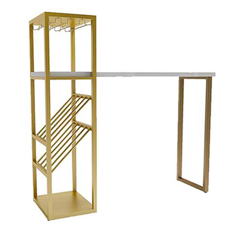 White Wooden Bistro Table Glam Rectangle Bar Height Pub Table with Shelves