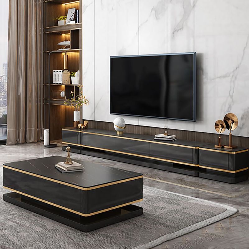 Rectangle Cocktail Table with 4 Solid Wood Drawers and Stone Top