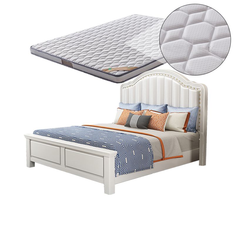 Contemporary Bed Frame Rubber Wood Panel Bed with Upholstered Headboard